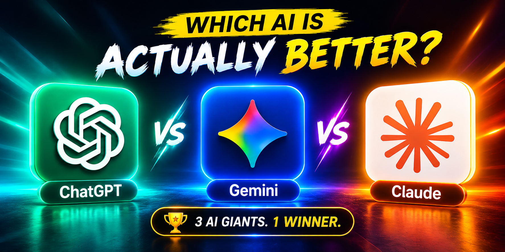 ChatGPT vs Gemini vs Claude AI comparison showing three leading AI chatbots competing to determine which AI is better in 2026