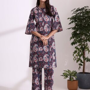 Floral Printed Straight Pure Cotton Kurta & Trousers Sets