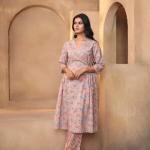 Floral Printed A-Line Pure Cotton Kurta & Trousers Sets