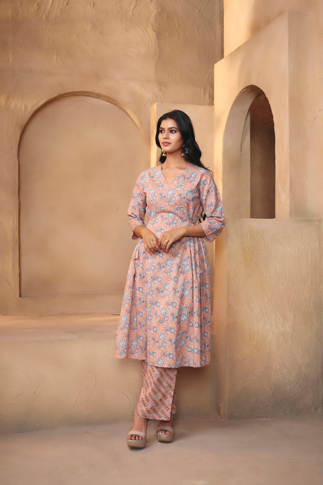 Floral Printed A-Line Pure Cotton Kurta & Trousers Sets
