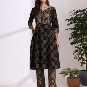 Floral Printed A-Line Pure Cotton Kurta & Trousers Sets