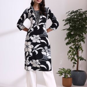 Floral Embroidered Straight Pure Cotton Kurta
