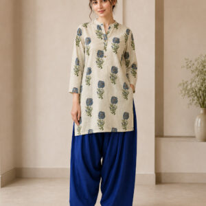 Floral Printed Straight Pure Cotton Kurta & Farshi Salwar Sets