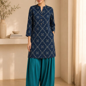 Floral Printed Straight Pure Cotton Kurta & Farshi Salwar Sets