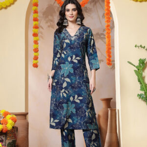 Floral Embroidered Straight Kurta & Trousers Sets