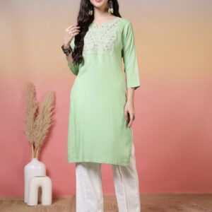 Solid Embroidered Straight Kurta