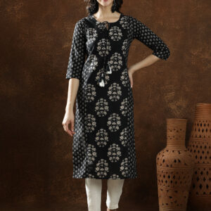 Floral Embroidered Straight Pure Cotton Kurta
