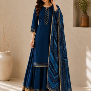 Floral Embroidered Straight Kurta & Skirt Sets