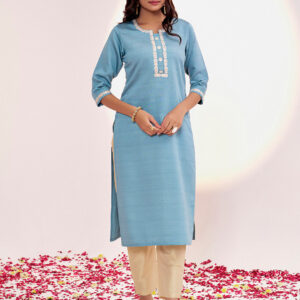 Blue Self Woven Dori Embroidered Kurta Set