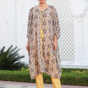 Multi Color Mirror Work Embroidered Georgette Kaftan With Tassels And Slip