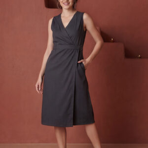 Grey Straight Fit Dress With Belt Detail