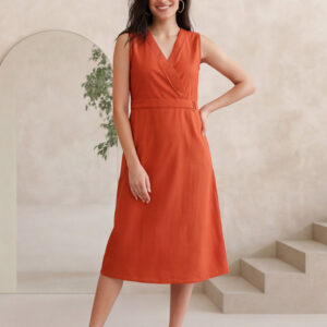 Rust Straight Fit Dress With Belt Detail