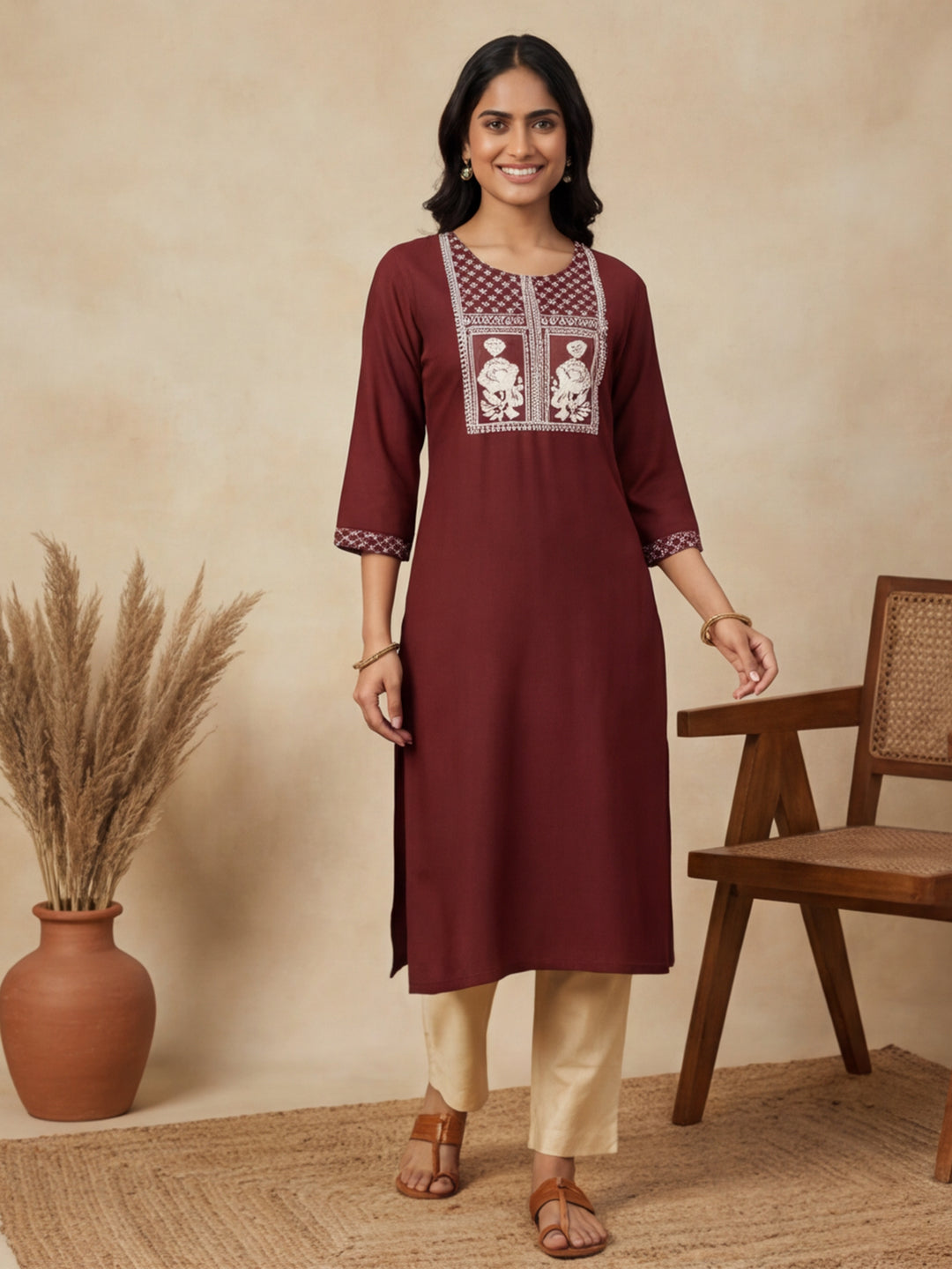 Thread Embroidered Cotton Kurta