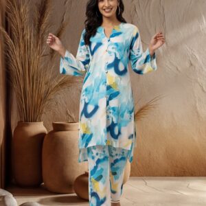Blue Abstract Print Straight Kurta And Palazzo