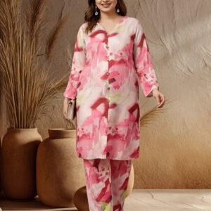 Pink Abstract Print Straight Kurta And Palazzo