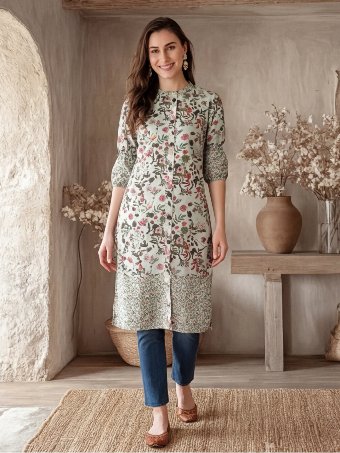 Floral Printed Straight Kurta