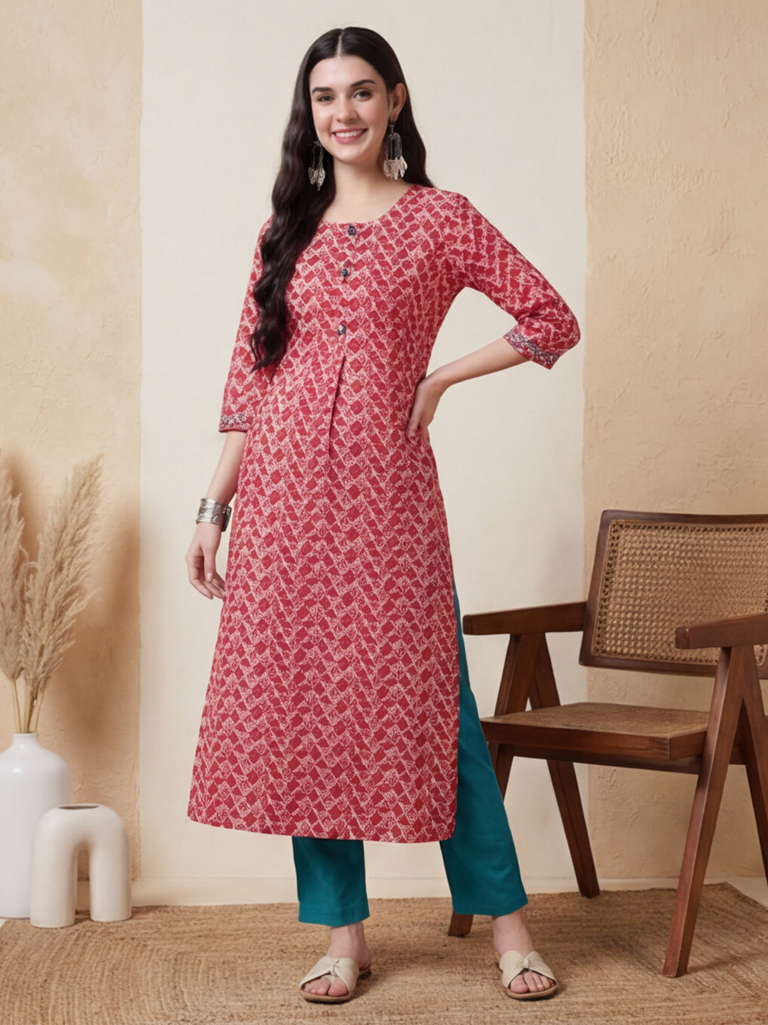 Floral Printed Straight Pure Cotton Kurta