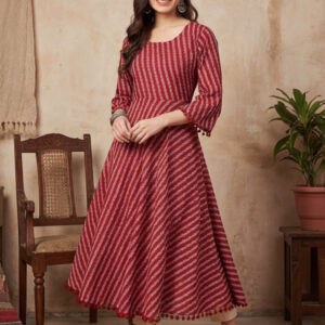 Maroon Geometric A-Line Cotton Kurta