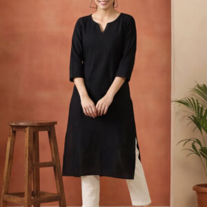 Woven Design Embroidered Straight Pure Cotton Kurta