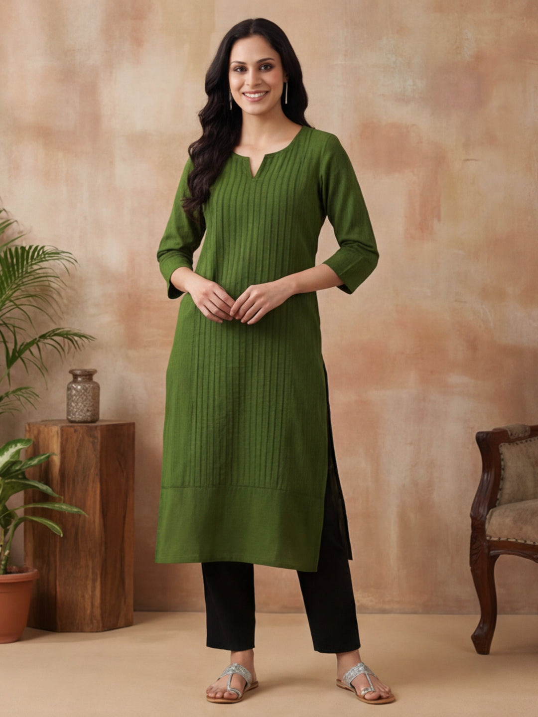 Solid Embroidered Straight Pure Cotton Kurta