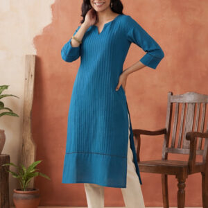 Solid Embroidered Straight Pure Cotton Kurta