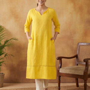 Woven Design Embroidered Straight Pure Cotton Kurta