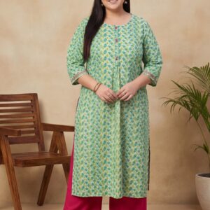 Women Green Cotton Staright Kurta