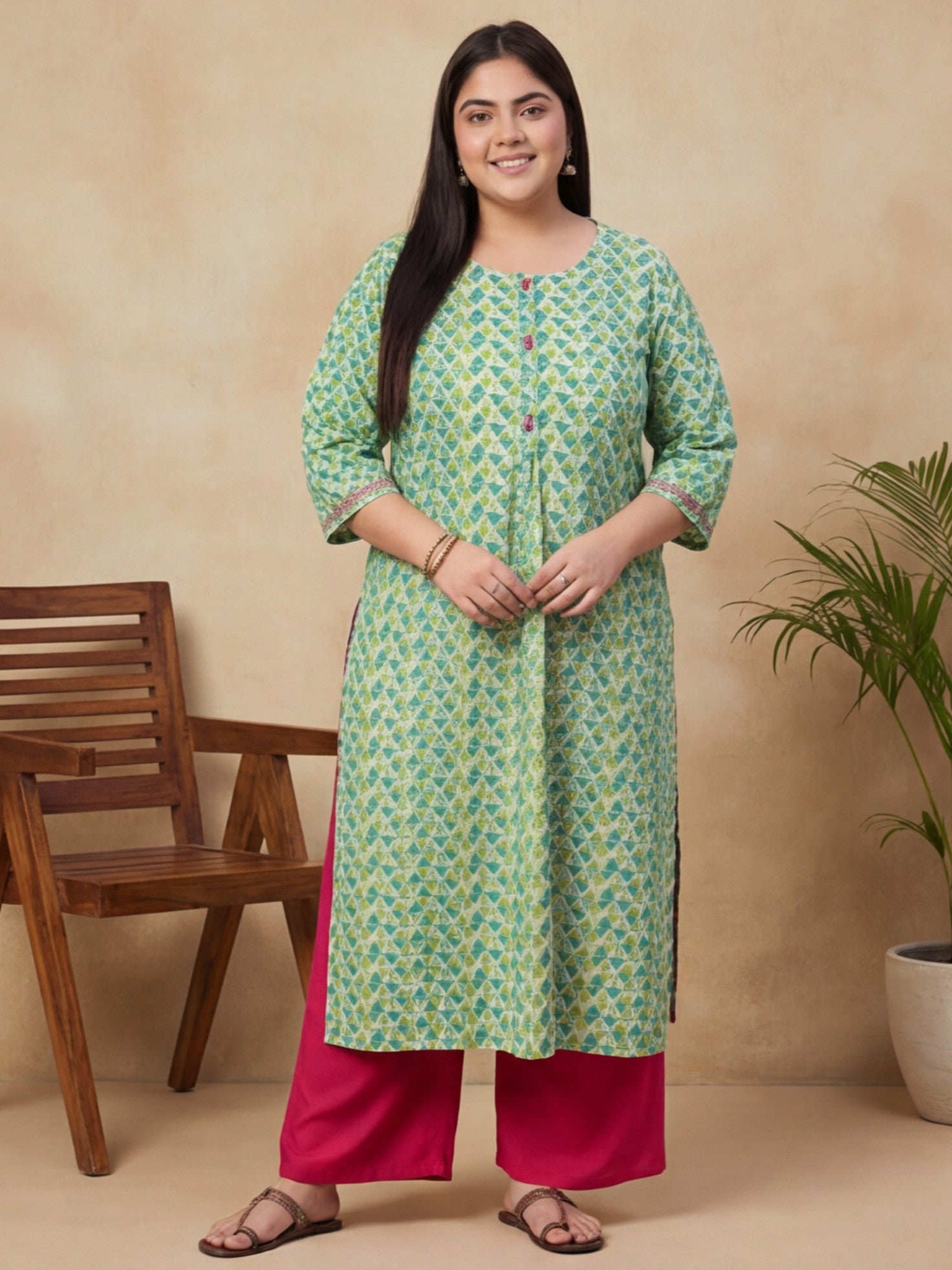 Women Green Cotton Staright Kurta