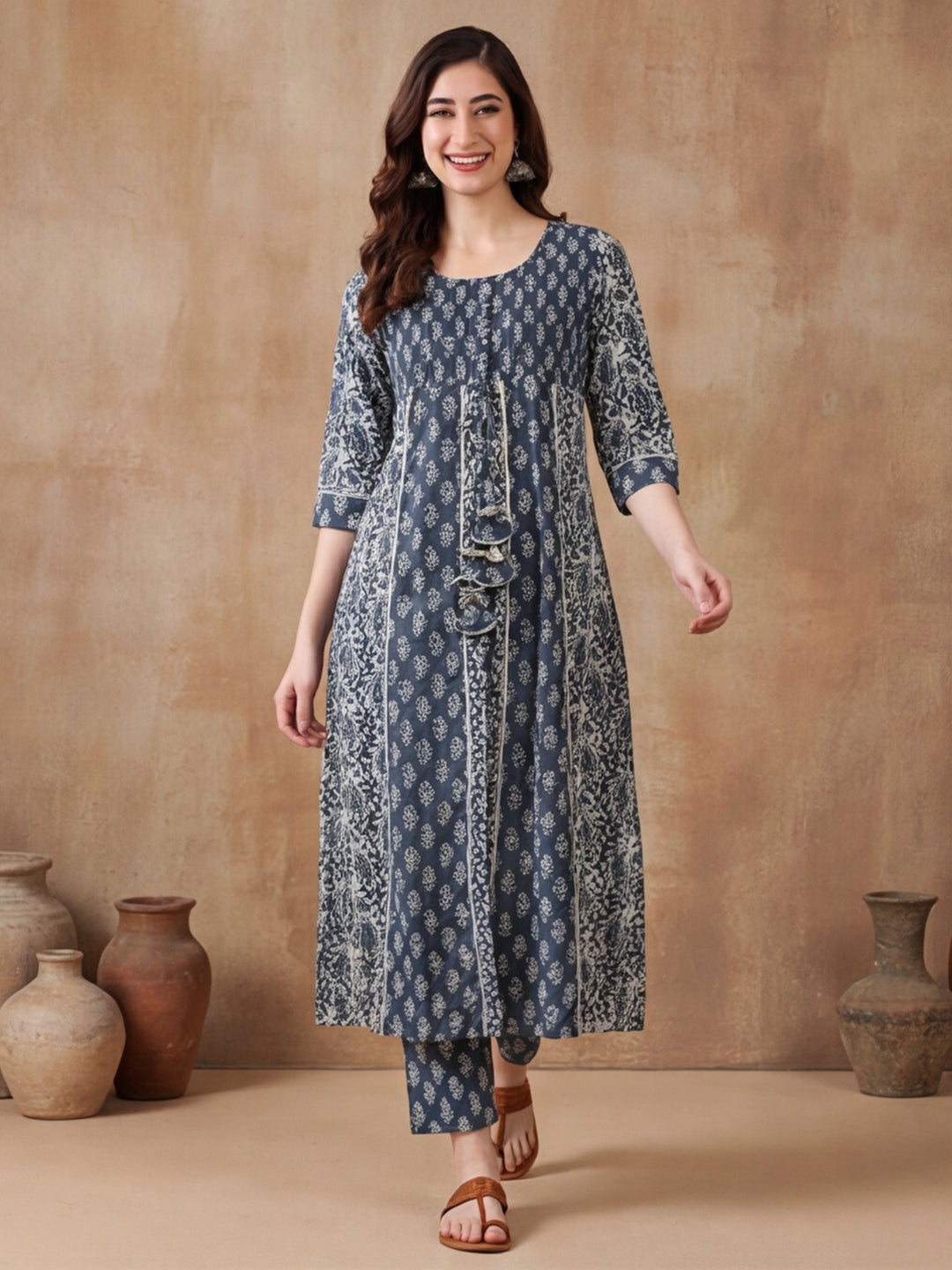 Ethnic Motifs Printed Flared Kurta & Trousers Sets