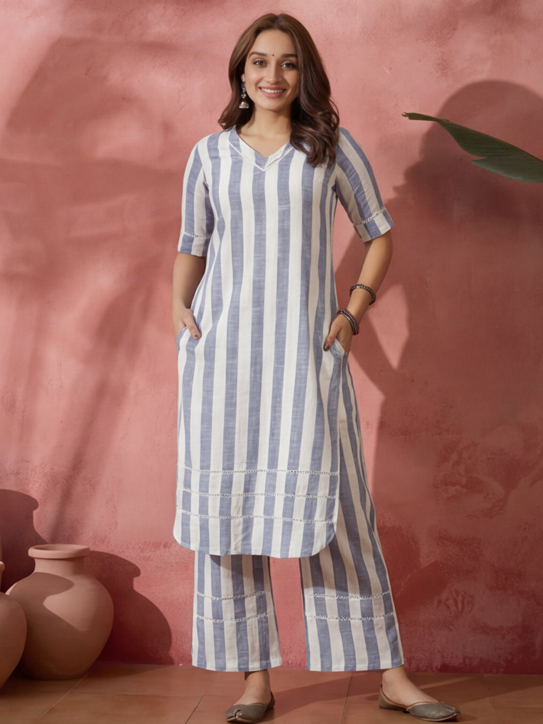 Striped Printed Straight Kurta & Palazzos Sets