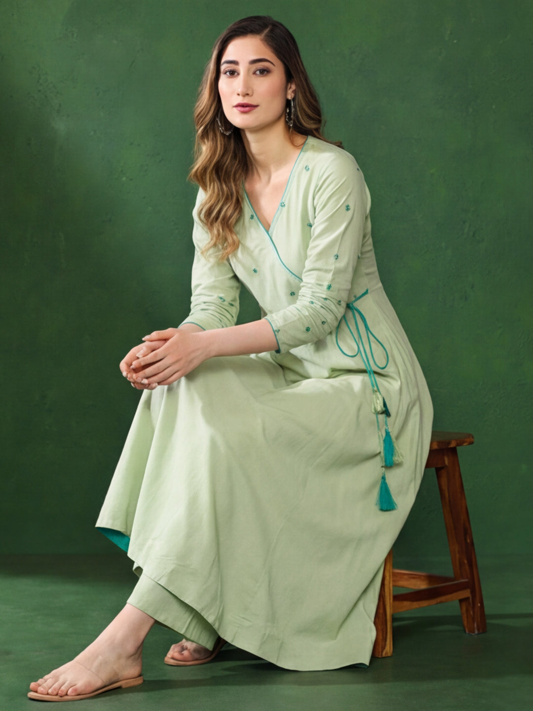 Solid Solid Flared Kurta & Trousers Sets
