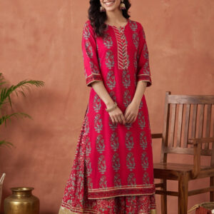 Floral Embroidered Straight Kurta & Skirt Sets