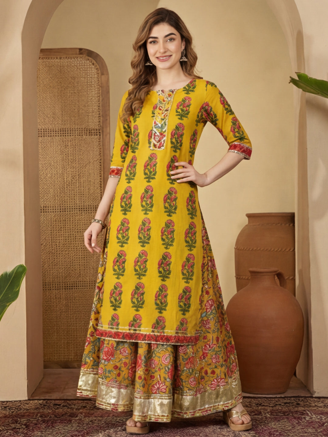 Ethnic Motifs Printed Straight Kurta & Skirt Sets