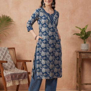 Floral Embroidered Straight Pure Cotton Kurta