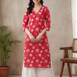 Floral Printed Straight Pure Cotton Kurta