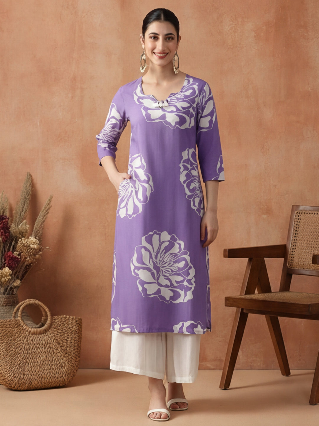 Floral Embroidered Straight Pure Cotton Kurta