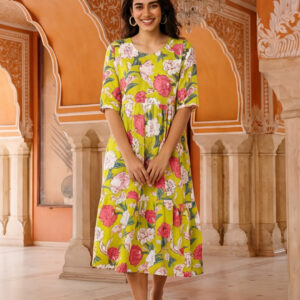 Floral Printed A-Line Tiered Ethnic Dress
