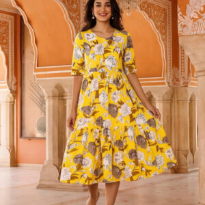 Floral Printed A-Line Tiered Ethnic Dress