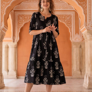 Floral Printed A-Line Tiered Ethnic Dress
