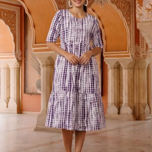Textured Dyed A-Line Tiered Ethnic Dress