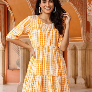Textured Dyed A-Line Tiered Ethnic Dress