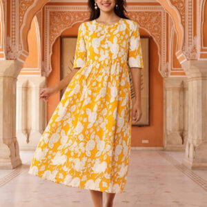 Floral Printed A-Line Panelled Ethnic Dress