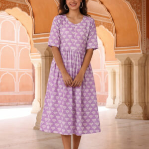 Floral Printed A-Line Panelled Ethnic Dress