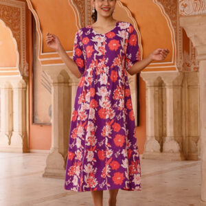 Floral Printed A-Line Tiered Ethnic Dress