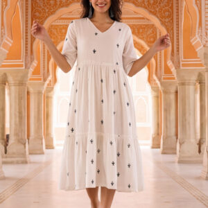 Floral Embroidered A-Line Tiered Ethnic Dress