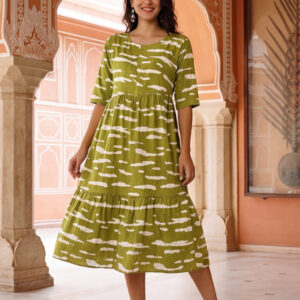 Floral Printed A-Line Cotton Blend Ethnic Dress