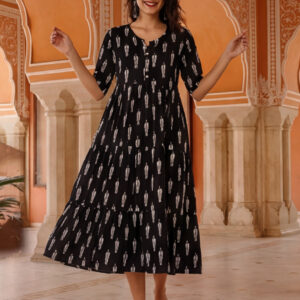 Floral Printed A-Line Tiered Ethnic Dress