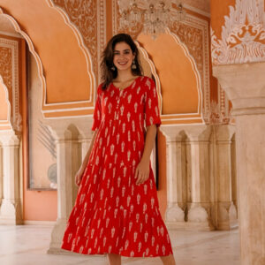 Floral Printed A-Line Tiered Ethnic Dress