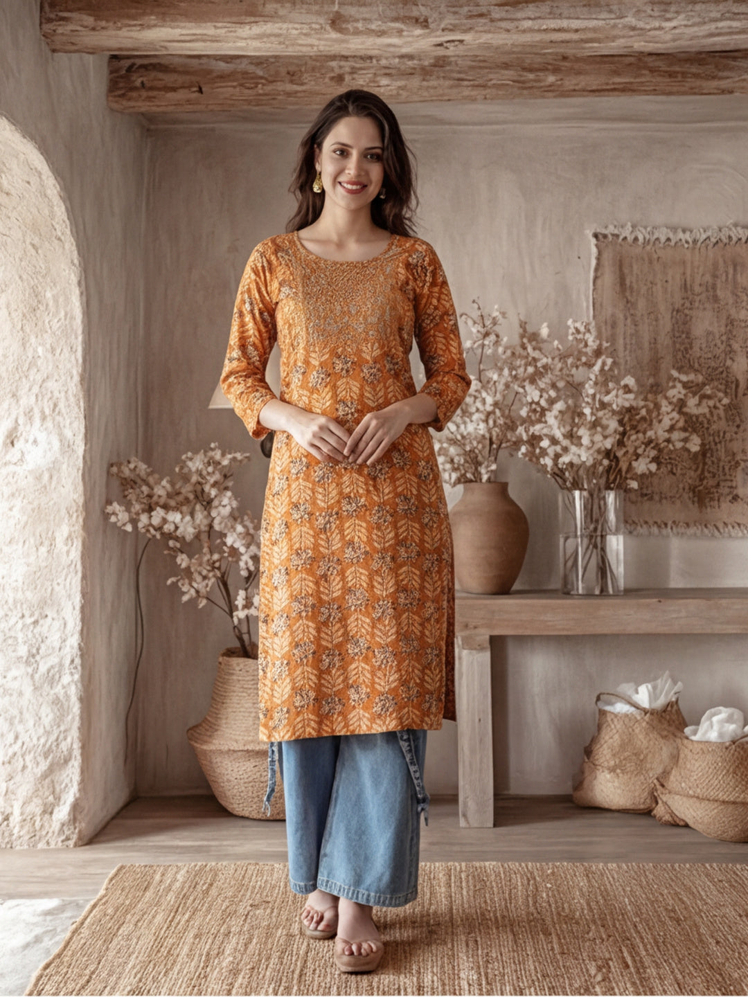 Floral Embroidered Straight Kurta