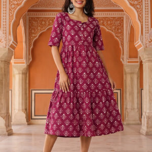 Floral Printed A-Line Tiered Ethnic Dress